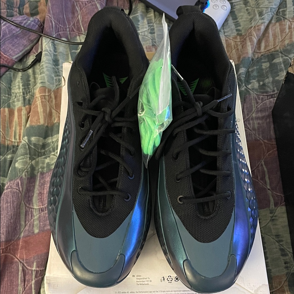 adidas Men's Black Sneakers with Iridescent Green Accents